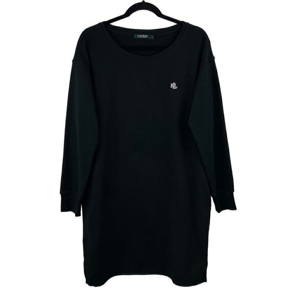 Ralph Lauren Black Embroidered Logo RLR Pullover Sweatshirt Dress Size Large - Picture 1 of 8